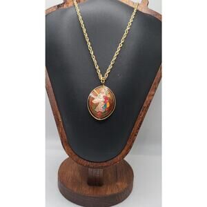 Vintage Cloisonne Unicorn Pendant Necklace Double Sided 24" Chain